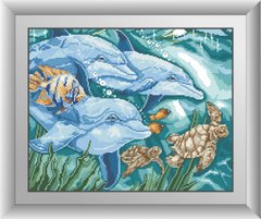 Алмазная живопись Три дельфина (квадратные камни, полная зашивка) Dream Art (DA-30537, Без подрамника) фото интернет-магазина Raskraski.com.ua