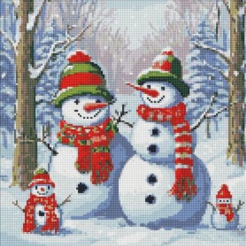 Алмазная картина Очаровательные снеговики с голограммными стразами (AB) Идейка (AMO7764, На подрамнике)