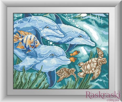 Алмазная живопись Три дельфина (квадратные камни, полная зашивка) Dream Art (DA-30537, Без подрамника) фото интернет-магазина Raskraski.com.ua