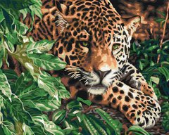 Картина раскраска Леопард с изумрудными глазами (BSM-B51754) фото интернет-магазина Raskraski.com.ua