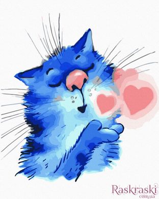 Картини за номерами З любов'ю, синій кіт (BRM41875) фото інтернет-магазину Raskraski.com.ua