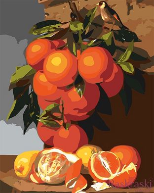 Малювання по номерам Натюрморт з апельсинами в пейзажі худ. Antonio Mensaque (GVR-180646) Диамантовые ручки (Без коробки)