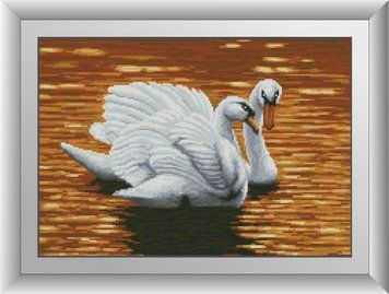 Картина стразами Вечер на озере (лебеди) Dream Art (DA-30668, Без подрамника) 35 х 50 см фото интернет-магазина Raskraski.com.ua
