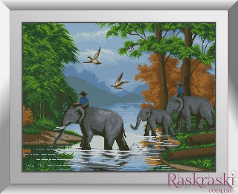 Набір алмазна мозаїка Через річку (слони) Dream Art (DA-31278) фото інтернет-магазину Raskraski.com.ua