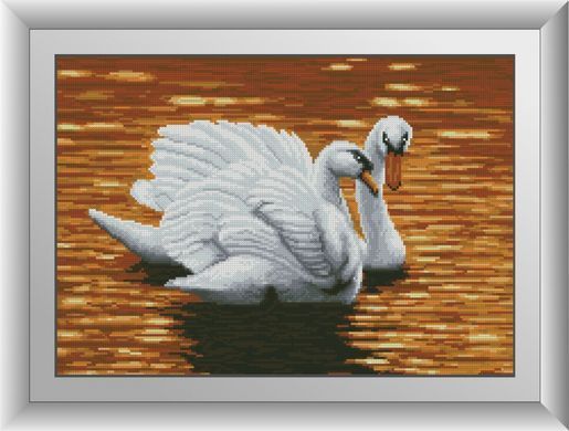 Картина стразами Вечір на озері (лебеді) Dream Art (DA-30668) 35 х 50 см фото інтернет-магазину Raskraski.com.ua