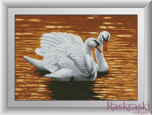 Картина из страз Вечер на озере (лебеди) Dream Art (DA-30668, Без подрамника) фото интернет-магазина Raskraski.com.ua
