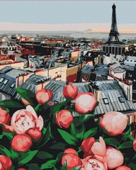 Картина по номерам Пионы с видом на Париж (BS53781) (Без коробки)