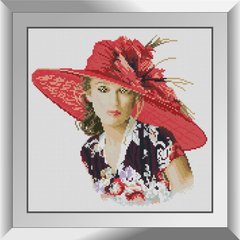 Алмазная мозаика Леди в красной шляпке Dream Art (DA-31079, Без подрамника) фото интернет-магазина Raskraski.com.ua