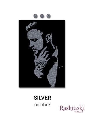 Портрет на замовлення фліп-флоп з блискітками, полотно 60x80 см срібло на чорному фото інтернет-магазину Raskraski.com.ua