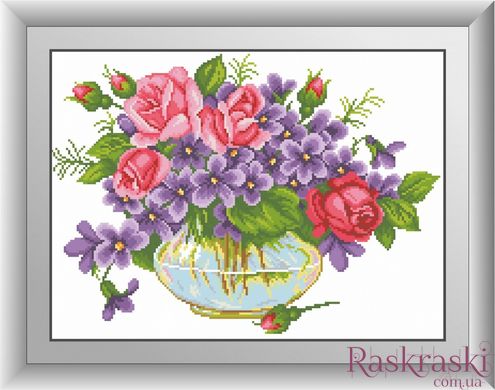 Картина з мозаїки Фіалки з трояндами (квадратні камені, повна зашивання) Dream Art (DA-30539) фото інтернет-магазину Raskraski.com.ua
