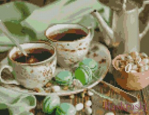 Алмазная живопись Кофе на двоих с макарунами Strateg (SR-HX429, На подрамнике) фото интернет-магазина Raskraski.com.ua