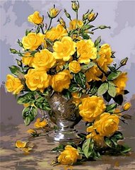 Картина за номерами Жовті троянди в срібній вазі (MR-Q1118) Mariposa фото інтернет-магазину Raskraski.com.ua