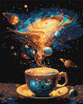 Живопись по номерам Космическое чаепитие с красками металлик ©art_selena_ua (KH5124) Идейка фото интернет-магазина Raskraski.com.ua