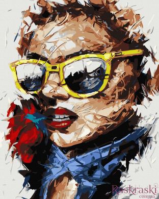 Малюнок по цифрам Дівчина у жовтих окулярах (BRM34998) фото інтернет-магазину Raskraski.com.ua