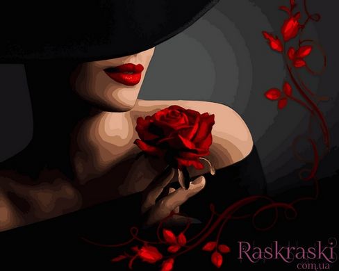 Раскраска по номерам Красотка с розой (VP1368) Babylon фото интернет-магазина Raskraski.com.ua