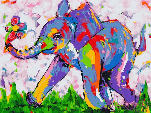 Картина по номерам Цветной слонёнок (ATE0004) НикиТошка (Без коробки)