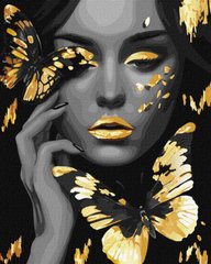 Картина по номерам Девушка с золотой бабочкой с красками металлик extra ©art_selena_ua (KH8307) Идейка фото интернет-магазина Raskraski.com.ua