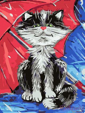 Картина по номерам Кот под зонтиком (ATE0005) НикиТошка (Без коробки)