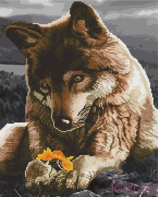 Алмазная картина Волк и цветок (GZS1078) Rainbow Art (Без коробки) фото интернет-магазина Raskraski.com.ua