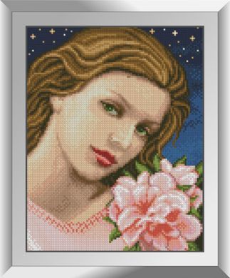 Картина зі страз Дівчина з азалією Dream Art (DA-31331) 25 x 32 см фото інтернет-магазину Raskraski.com.ua