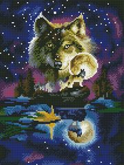 Картина из страз Волк в лунном сиянии Rainbow Art (EJ1407, На подрамнике) фото интернет-магазина Raskraski.com.ua