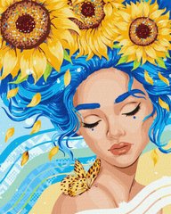 Картина Розмальовка Дівчина з соняшниками ©pollypop92 (KHO8308) Ідейка (Без коробки)