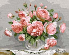 Картина по номерам Розы в стеклянной вазе (KHO3198) Идейка (Без коробки)
