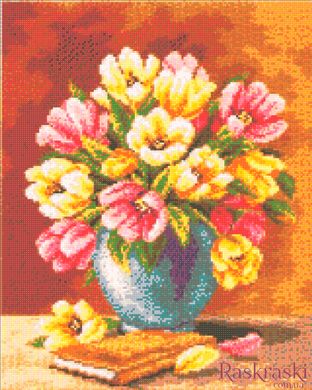 Картина из страз Ваза с тюльпанами ТМ Алмазная мозаика (DMF-207, На подрамнике) фото интернет-магазина Raskraski.com.ua