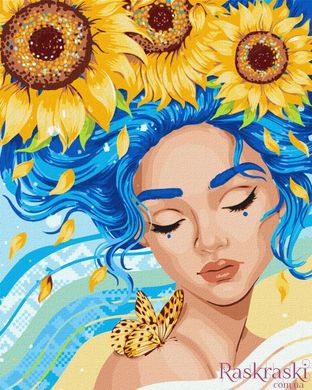 Картина Розмальовка Дівчина з соняшниками ©pollypop92 (KHO8308) Ідейка (Без коробки)