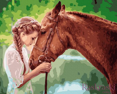 Картина по номерам Юная девица с лошадью (BRM32824) фото интернет-магазина Raskraski.com.ua