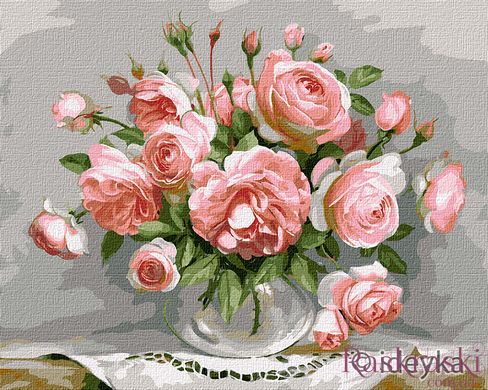 Картина за номерами Троянди в скляній вазі (KHO3198) Идейка (Без коробки)