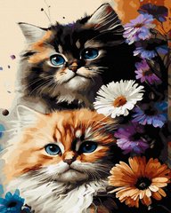 Рисование по номерам Кошки с цветами (NIK-N706) фото интернет-магазина Raskraski.com.ua