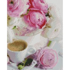 Картина алмазная вышивка Розы и кофе Strateg (SR-HX437, На подрамнике) фото интернет-магазина Raskraski.com.ua