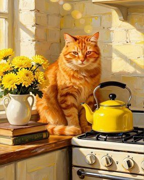 Алмазная мозаика Котик на кухне (стразы AB+FD) My Art (MRT-TNG1828, На подрамнике) 40 х 50 см фото интернет-магазина Raskraski.com.ua