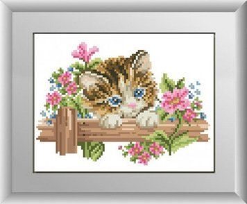 Картина зі страз Кошеня (повна зашивання, квадратні камені) Dream Art (DA-30144) 23 х 18 см фото інтернет-магазину Raskraski.com.ua
