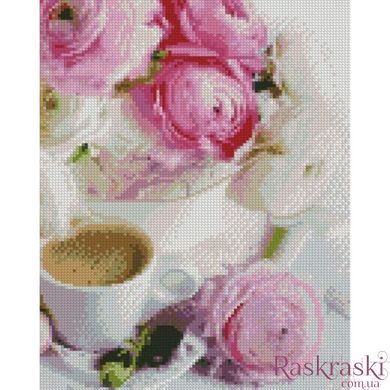 Картина алмазная вышивка Розы и кофе Strateg (SR-HX437, На подрамнике) фото интернет-магазина Raskraski.com.ua
