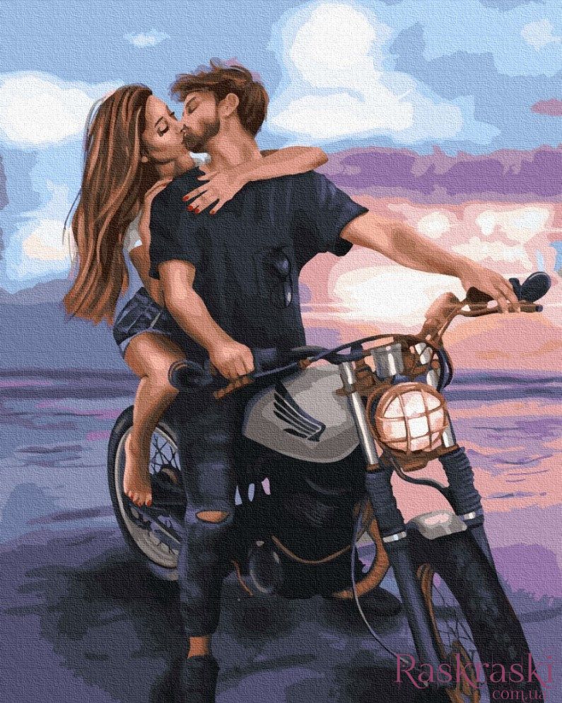 Картина по номерам девушка на мотоцикле