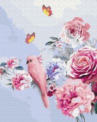 Картина за номерами Папуга в квітах (BSM-B33352) фото інтернет-магазину Raskraski.com.ua