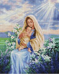 Набор алмазная вышивка Дева Мария с Иисусом в цветах ColorArt (CLR-PSP101, На подрамнике) фото интернет-магазина Raskraski.com.ua