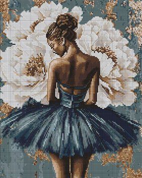 Картина алмазами Балерина с белыми пионами &copy;art_selena_ua Идейка (AMO8352, На подрамнике) 40 х 50 см фото интернет-магазина Raskraski.com.ua