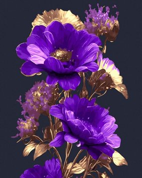 Раскраска по номерам Фиолетовые цветы (золотые краски) (BJX1104) фото интернет-магазина Raskraski.com.ua