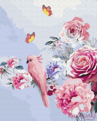Картина за номерами Папуга в квітах (BSM-B33352) фото інтернет-магазину Raskraski.com.ua