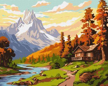 Картина за номерами Будиночок посеред гір &copy;art_selena_ua (KH6339) Ідейка 40 х 50 см фото інтернет-магазину Raskraski.com.ua