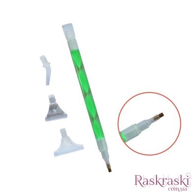 Стилус для алмазной мозаики с 4 насадками. Зеленый (STYL023) фото интернет-магазина Raskraski.com.ua