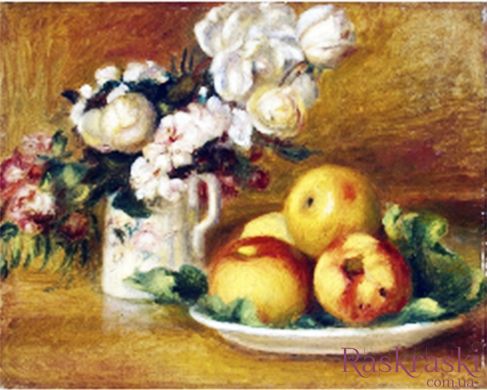 Картина из страз Яблоки и цветы худ. Pierre-Auguste Renoir Диамантовые ручки (GU_189673, На подрамнике) фото интернет-магазина Raskraski.com.ua
