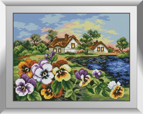 Набор алмазной мозаики Домик с анютиными глазками Dream Art (DA-31357, Без подрамника) 30 x 40 см фото интернет-магазина Raskraski.com.ua