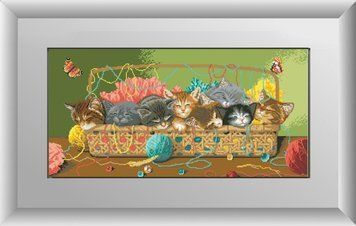 Картина из страз Спящие котята (полная зашивка, квадратные камни) Dream Art (DA-30042, Без подрамника) 41 х 82 см фото интернет-магазина Raskraski.com.ua