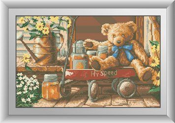 Картина мозаїка Ведмедик з медом (квадратні камені, повна зашивання) Dream Art (DA-30494) 31 х 49 см фото інтернет-магазину Raskraski.com.ua