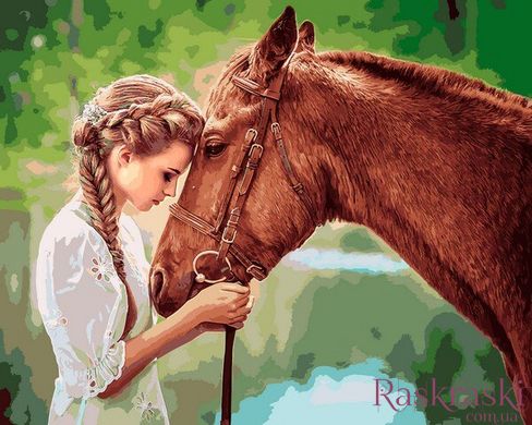 Картина за номерами Дівчина і кінь (VP1249) Babylon фото інтернет-магазину Raskraski.com.ua