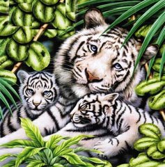 Картина алмазная вышивка Белая тигрица с тигрятами ТМ Алмазная мозаика (DMF-283, На подрамнике) фото интернет-магазина Raskraski.com.ua